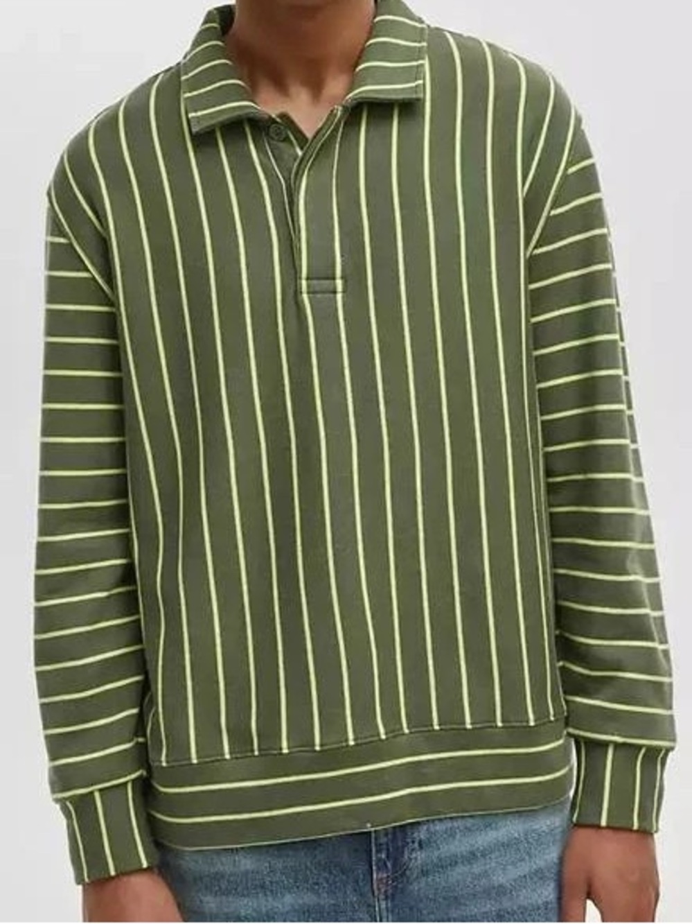 🔥Mode of One Mens Long Sleeve French Terry Polo Shirt in Wild Ivy Sz Medium